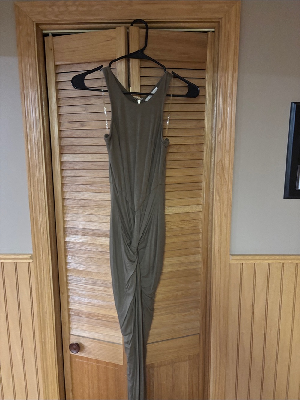 Olive Green Twist-Knot High-Low Sleeveless Dress